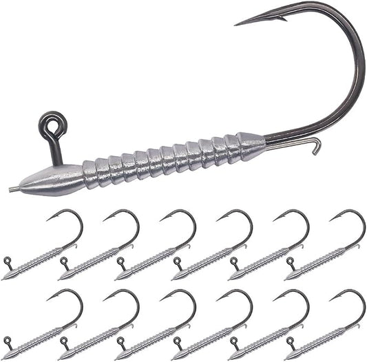 Hover Rig Jig Heads 12-Pack –2X Strong Weighted Swimbait Hooks for Bass Fishing– Freshwater Sizes #1 1/32oz to 3/0 1/8oz