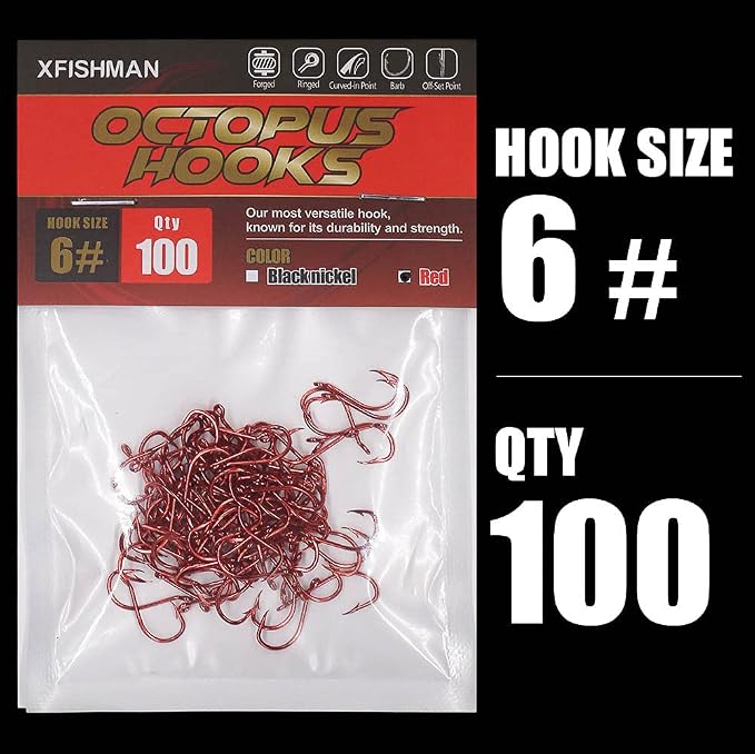 Octopus-Hook-Fishing-Beak-Circle-Hooks-Freshwater-Red-Black-100-50 Pack