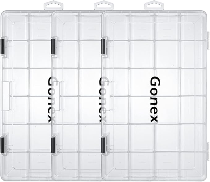 Gonex Fishing Tackle Boxes, 3600 3700 Tackle Trays with Adjustable Dividers, Clear Plastic Tackle Box Organizer Storage for Fishing Lure Bait Hook Jewelry Craft Beads Earring Container, 3 or 4 Packs