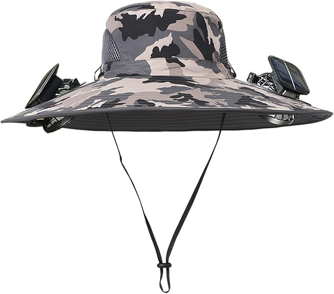 Men Women Wide Brim Sun Hats with 2 Solar Fan Waterproof Breathable Bucket Hat Outdoor Fishing Hat for Hiking Camping