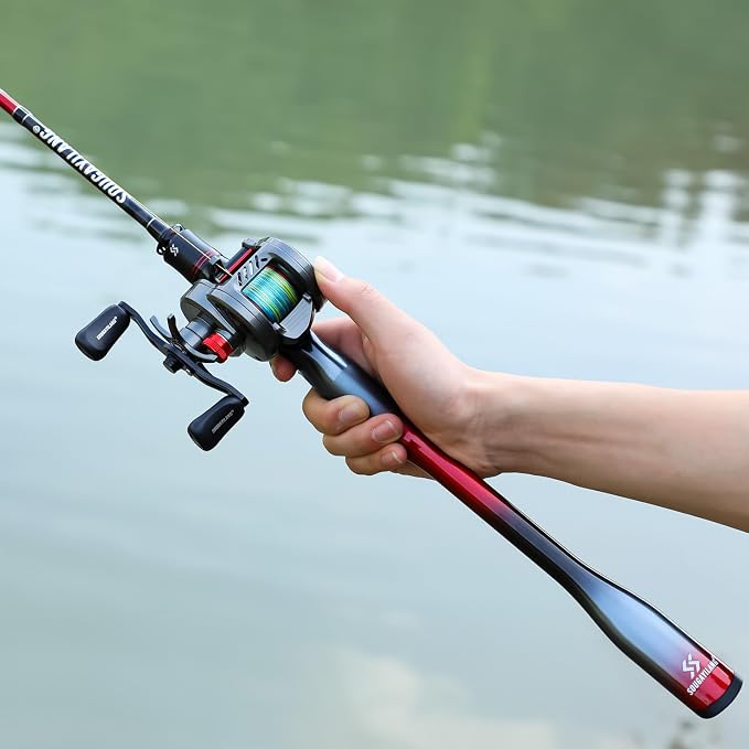 Sougayilang Baitcasting Reel and Rod Combo, Digital Control Braking System Anti-Backlash Roun Baitcasting Reel with Portable 2-Piece Lightweight Casting Rod for Freshwater