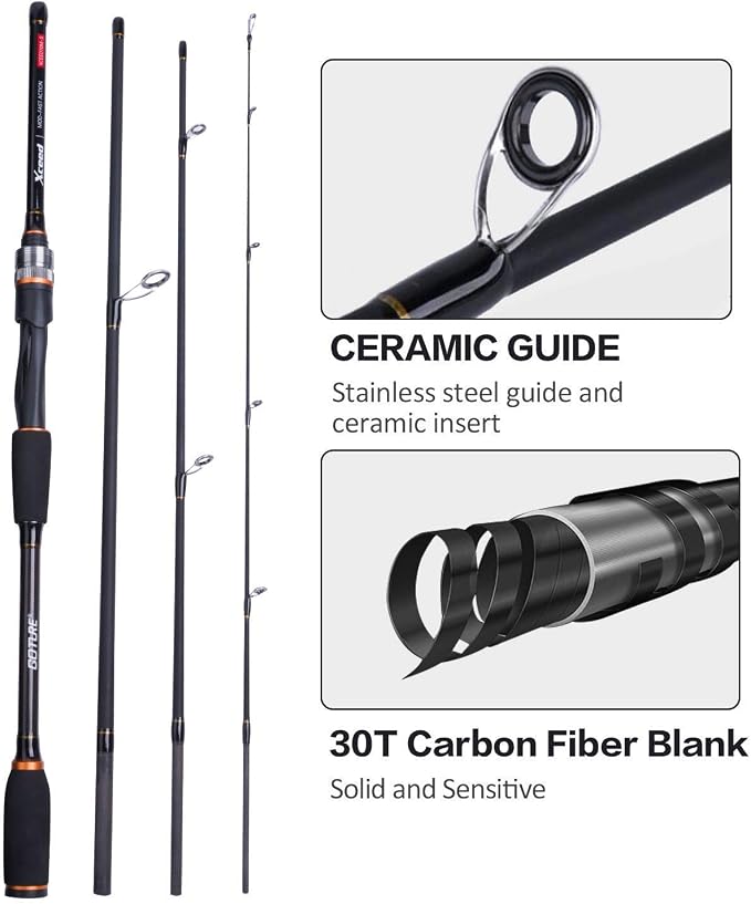 Goture Travel Fishing Rods, 4 Piece Fishing Pole with Case/Bag, Casting/Spinning Rod,Ultralight Fishing Baitcasting Rod 7ft for Saltwater Trout, Bass, Walleye, Pike