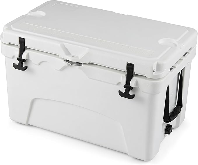 Goplus Hard Cooler, Insulated Ice Chest w/Portable Handles, Cup Holders, Ruler, Bottle Opener, 6 Day Ice Retention for Drink, Beverage, Camping, Fishing, Beach
