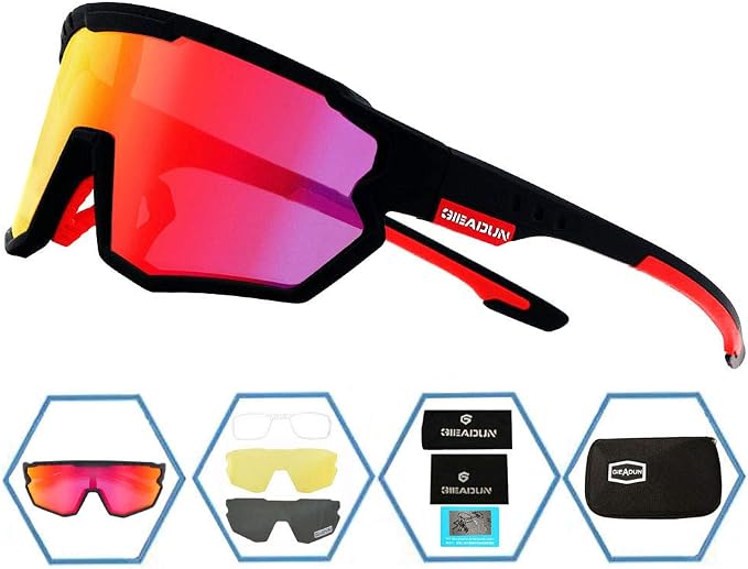 Polarized Men Women Sports Sunglasses, UV400 Wrap-Around Cycling Baseball TR90 Eyewear for Fishing Driving Softball