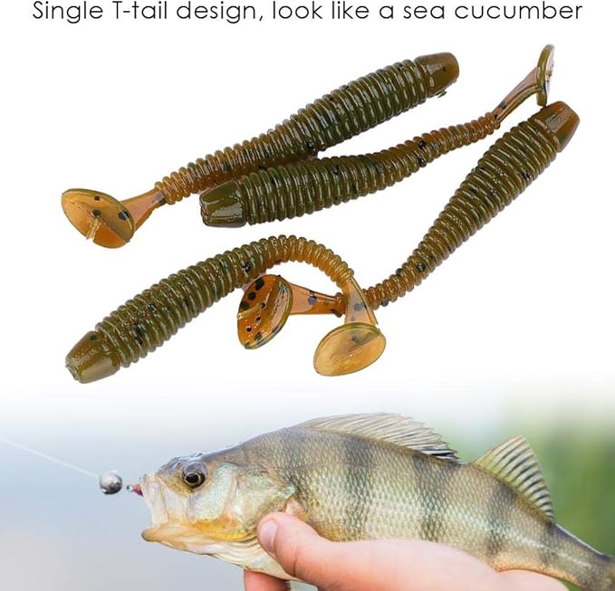 Tbest 50 Pcs 5cm Soft Fishing Lures, Plastic Fishing Bait T-Tail Grub Worm Baits Fish Tackle Accessory 9 Colors