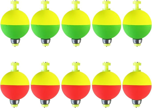 Fishing Bobbers Floats,10 Packs Weighted Bobbers for Fishing Foam Snap-on Fishing Floats Ball Oval Fishing Corks Bluegill Crappie Panfish Bass Trout