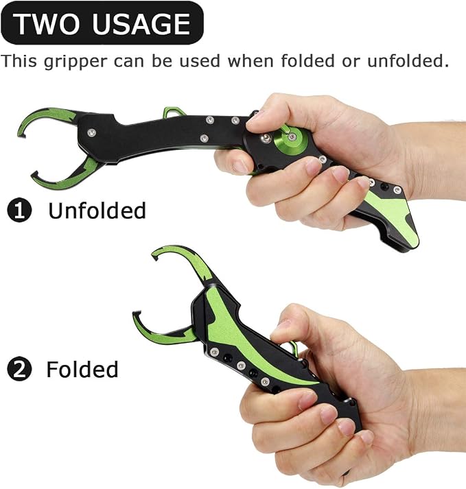 Night Cat Folding Fishing Lip Gripper Grabber Grip with Sheath Foldable Collapsible Fish Holder Control Accessories Portable Lightweight Aluminium Alloy 110lbs Loading Capacity