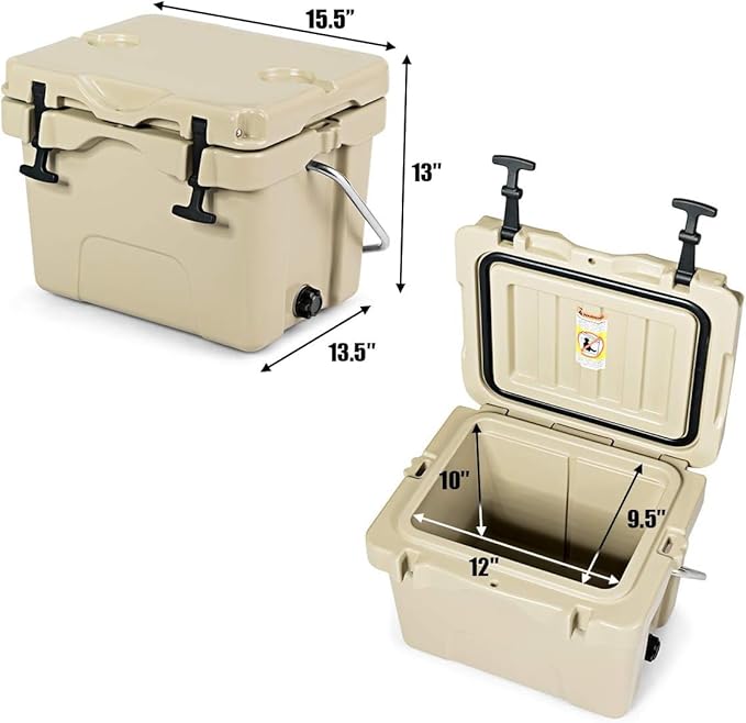 DORTALA 16 Quart Cooler, Heavy Duty Ice Chest with Handle, Drain Plug & 2 Cup Holders, 3-5 Day Ice Retention, Portable Ice Cooler Ideal for Camping, Travel, Fishing &Activities