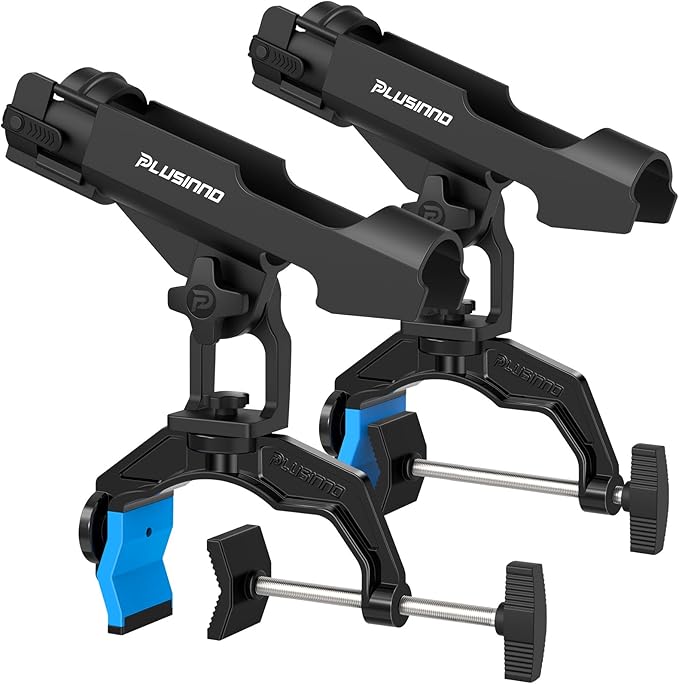 PLUSINNO 1/2/4 Pack Fishing Rod Holders for Boat, Fishing Rod Holder with Enlarge Clamp, Innovative Dual-V Shaped Design, Fit Round/Square Tube Boat Fishing, Fishing Gear, Fishing Gifts for Men