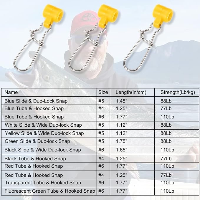 Dr.Fish Sinker Slides for Fishing, Sinker Weight Silder Line Slide Sleeve Swivel Duo Lock Snaps for Saltwater Surf Bottom Fishing Fish Fider Rig Catfish Rig