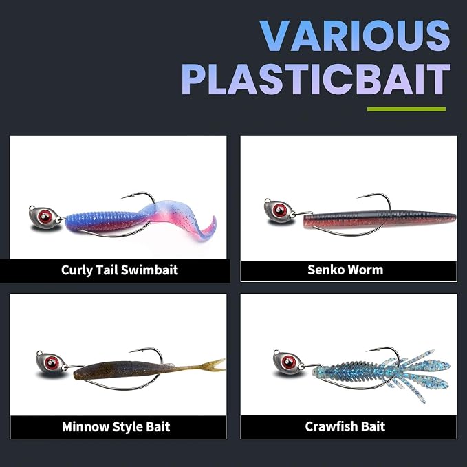 30PCS Swimbait Jig Head Pro Pack, Versatile Ned Rig & Texas Rig Weighted Hooks with Multiple Sizes (1/16 3/32 1/8 3/16 1/4 3/8 1/2oz) for Bass