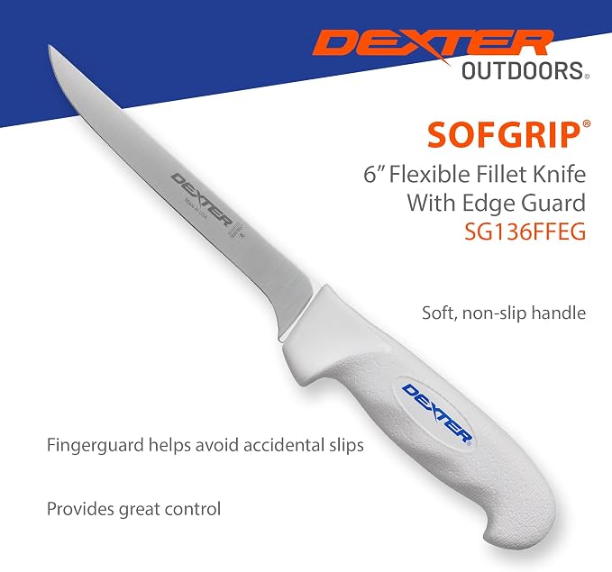 Dexter Outdoors 6" SOFGRIP Fillet Knife | Includes Edge Guard | High-Carbon American Stainless Steel Blade | Resists Corrosion | Comfortable, Slip-Resistant Handle | Made in USA