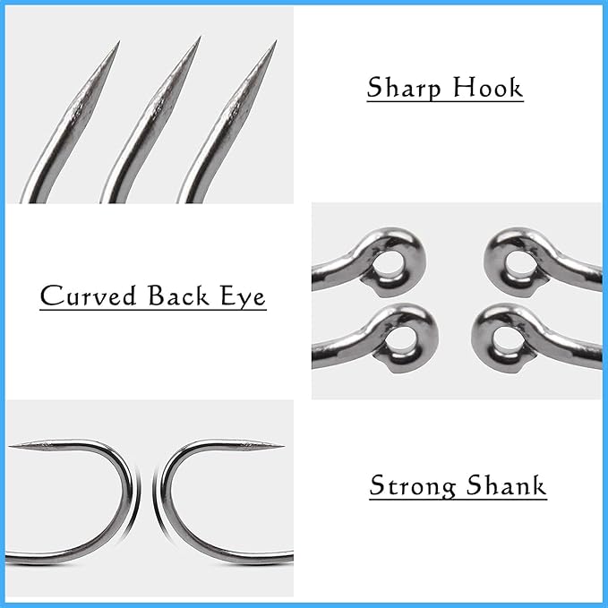 Barbless Fishing Hooks Kit, 200pcs Carp Fishing Hooks Curve Shank Fly Tying Hooks Small Sizes Barbless Live Bait Circle Hooks for Carp Hair Rig Fishing Tackle Saltwater Freshwater