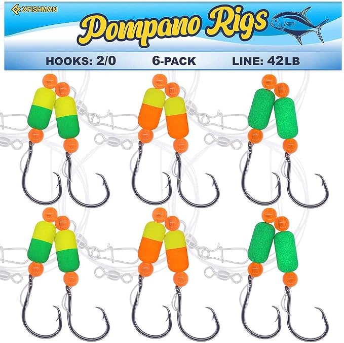 Pompano-Rigs-for-Surf-Fishing-Saltwater-Gear with Double Circle & Wide Gap Hook-6-Pack Surf Fishing Tackle