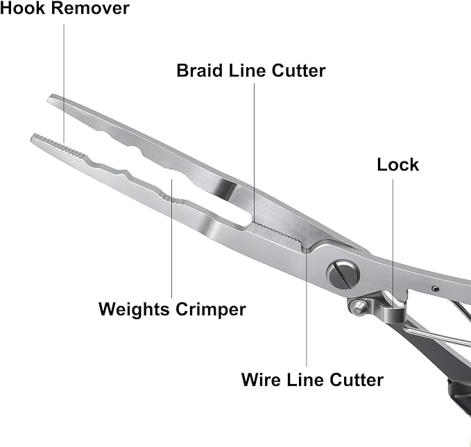 Fishing Pliers Hook Remover Tool, Stainless Steel Fishing Needle Nose Pliers Saltwater Freshwater, Fish Dehooker Plyers with Lanyard, Fish Multitool Gear with Braided Line Cutter