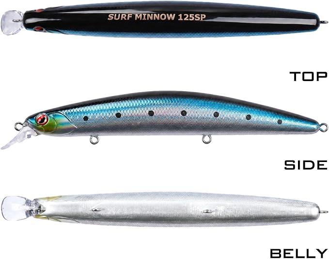 LITTMA California Surf Fishing Lures Saltwater Jerkbait Crankbait Surf Minnow 110/125 - Metallic Sardine Super Glow & Pearl Pink Belly Glow Lures for Halibut & Striper Fishing