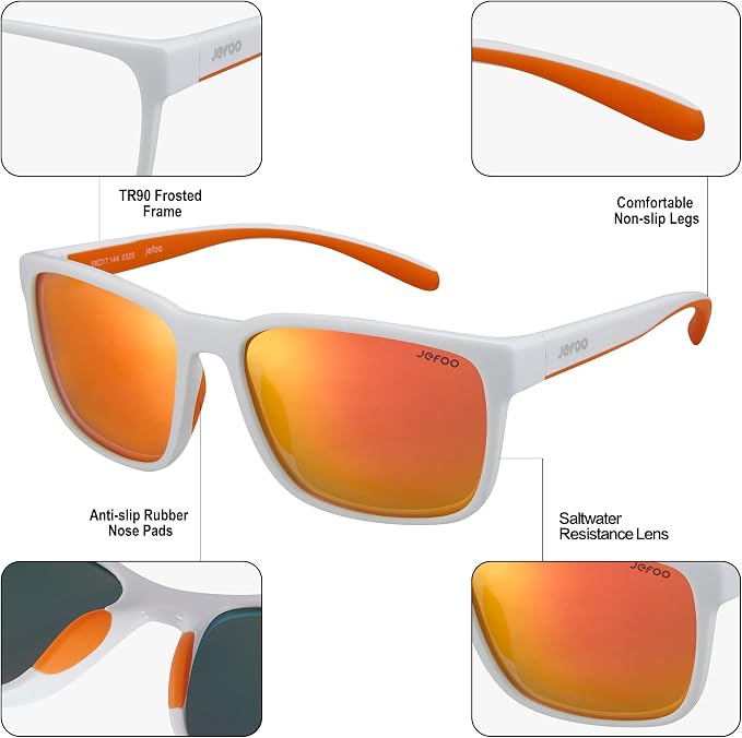 Jefoo Polarized Fishing Sunglasses for Men Women Kayaking Surfing Driving Lightweight Sports Sun Glasses UV Protection
