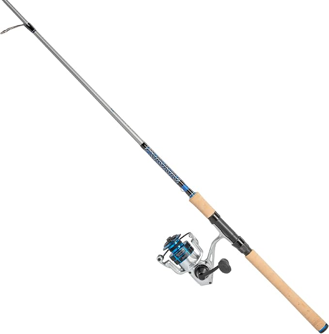 Quantum Strive Spinning Reel and Fishing Rod Combo, Graphite Composite Blank, 4+1 Bearings, Silver/Blue