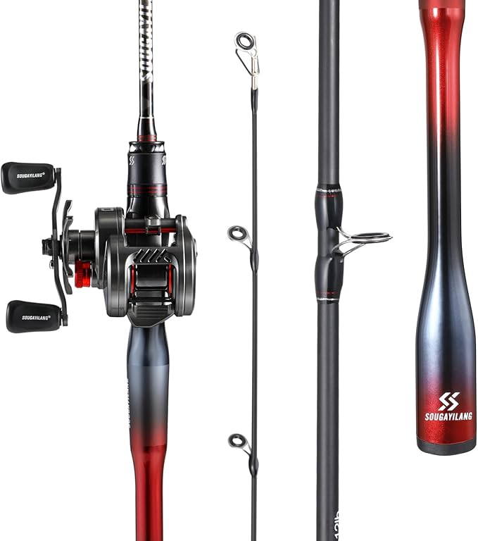 Sougayilang Baitcasting Reel and Rod Combo, Digital Control Braking System Anti-Backlash Roun Baitcasting Reel with Portable 2-Piece Lightweight Casting Rod for Freshwater