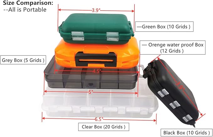 2x Small Hard Fishing Tackle Box Portable Case Hooks Lure Baits Storage Box Containers For Storing Swivels Jigs Hooks Sinker,12 Compartments (Orange (Waterproof))