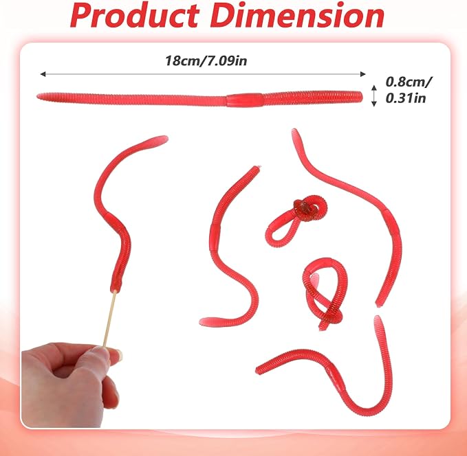 20 Pcs Fishing Soft Lure Trout Worm Earthworms 7.1 Inch Rubber Worms Soft Fake Earthworm Faux Stretchy Rubber Worm Toy Trick Toy for Halloween April Fool's Day Party Fishing Lure Baits