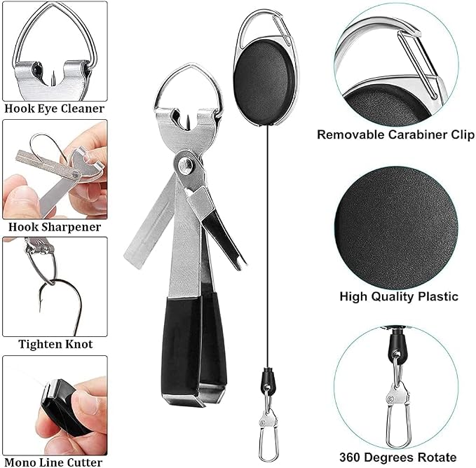 4 Pack Fishing Knot Tying Tool, Fast Line Clippers Tie Tippet Cutter Nipper Quick Nail with Retractor Zinger