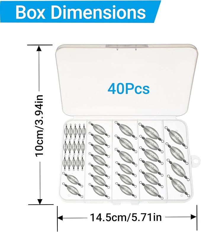 Polsefve Inline Trolling Fishing Weights with Inner Swivels, Oval Drop Casting Sinkers Lead Sinker Tackle for Catfish Bass Saltwater & Freshwater Bottom Fish(10g/15g/20g/30g/40g/60g)