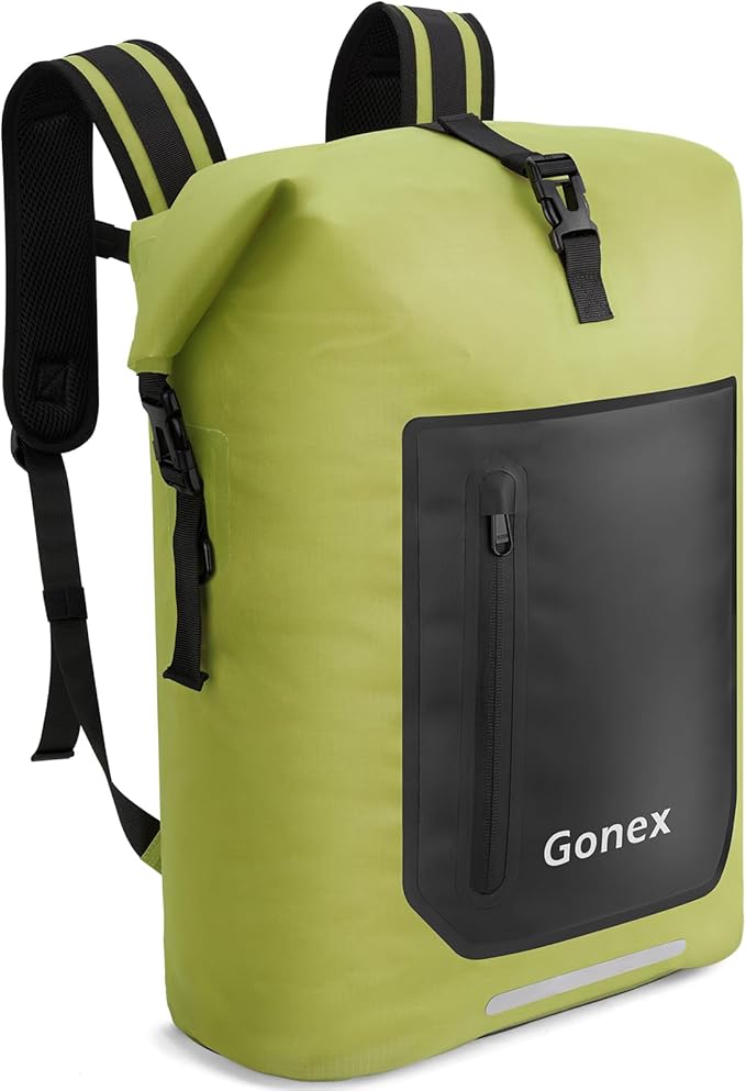 Gonex Ultralight Waterproof TPU Backpack, 55L Roll Top Dry Bag with Comfortable Padded Back Panel for Kayaking Boating Camping Fishing Travel,Green