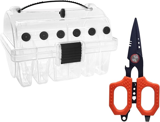 Aventik Clear Fishing Line Organizer Built-in Cutter & Silicone Holes 6C/8C Clear Tangle Free Spool Storage Box for Fishing Line Management