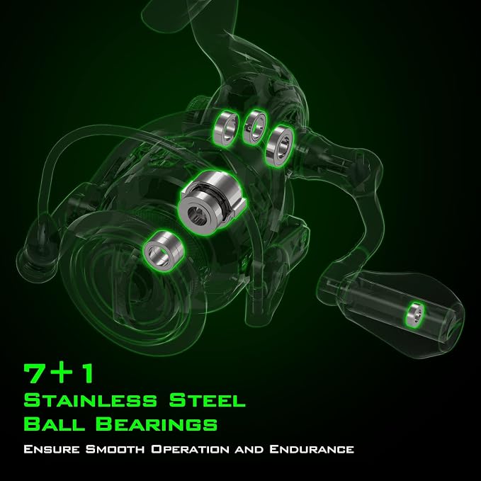 KastKing Zephyr Spinning Reels – 7+1/6+1 BB – Carbon Fiber Drag – Stainless Steel Shaft – Aluminum & CNC Spool – Black/Green/Orange – Sizes 500/1000 SFS – ICE Fishing Ready Reels!