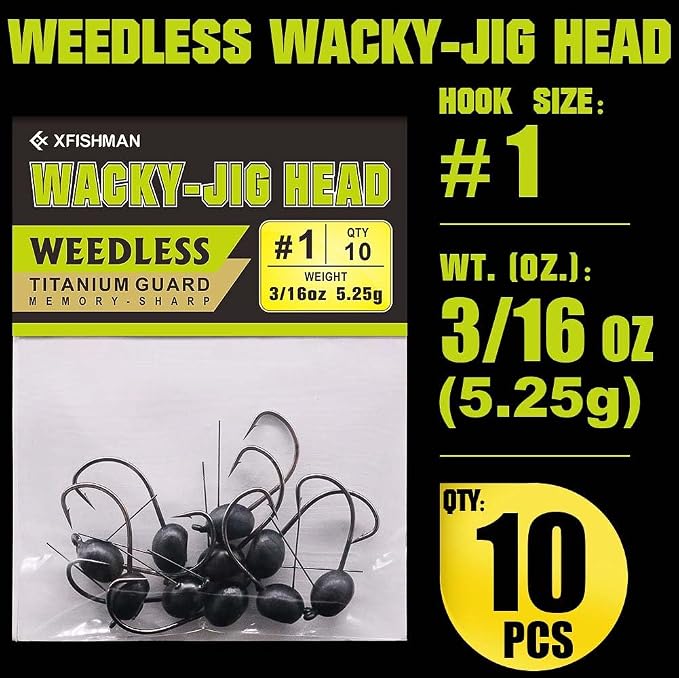 Weedless-Wacky-Rig-Hooks-Weedless-Jig-Head Worm Weights Hook for Bass Fishing 10 Pack