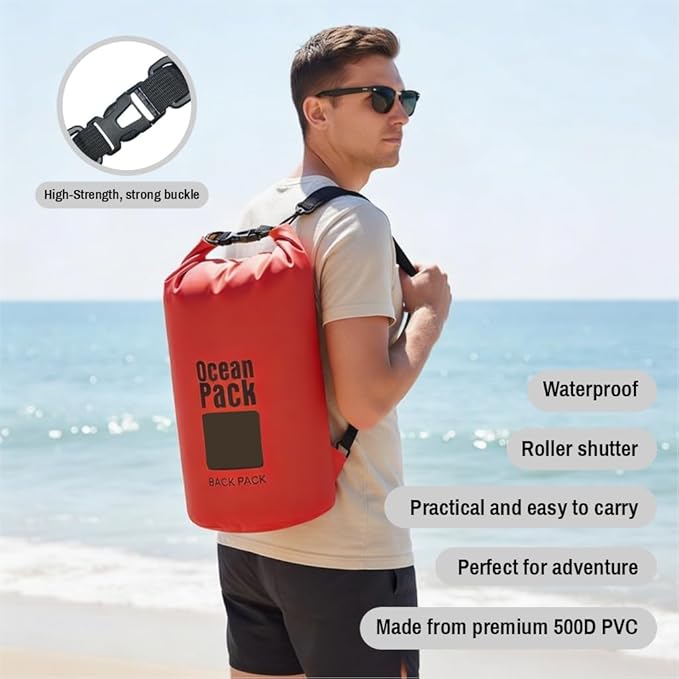 Waterproof Dry Bag Set of 3 (15L 20L 30L) - PVC Roll Top Dry Bags Waterproof - Backpack for Kayaking, Camping, Beach & Travel (Red, Light Green, Orange)