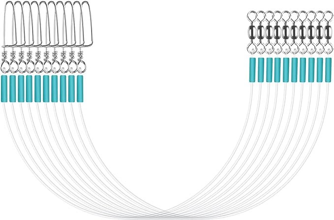 Fluorocarbon Fishing Leader Line with Swivels Snap Kits Connect Tackle Lures Rig or Hooks, High Strength Tooth Proof Fishing Leader Line for Saltwater Freshwater