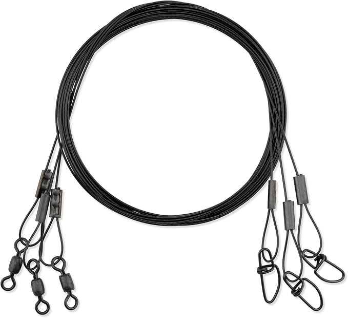 AFW Surflon Fishing Leaders – Black Nylon Coated Stainless Steel Wire, Swivel & Snap, 3 Pack, Variety Pack – Strong Leader Line for Catfishing & Toothy Game Fish