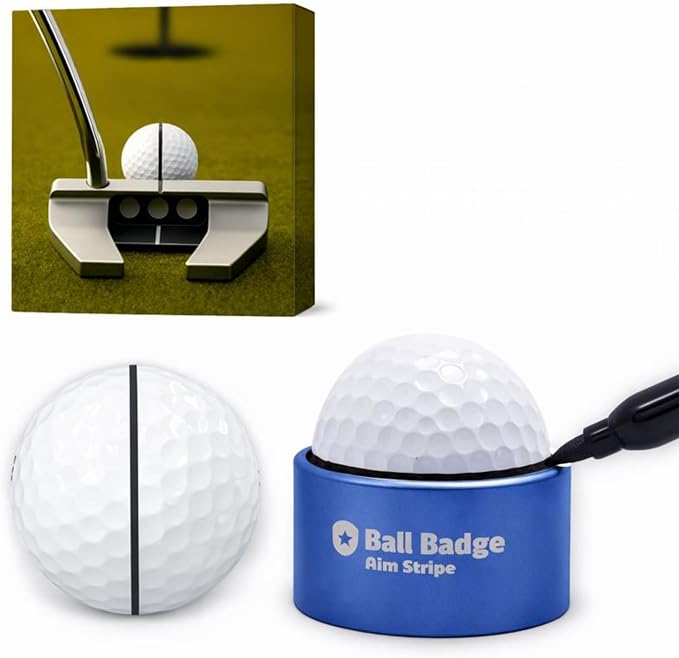 Ball Badge Aim Stripe - 360 Degree Golf Ball Line Marker Kit with Golf Bag Attachment for Perfect Alignment and Precision Putting
