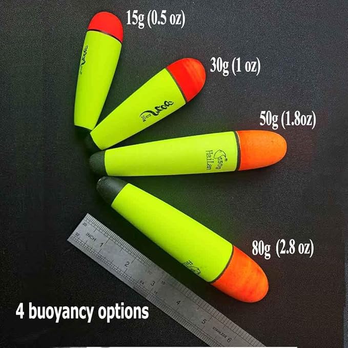 6 pcs Slip Bobbers Floats EVA-Slider-Bobbers Slip Corks Catfish Bobbers Assortment EVA Foam 80g, 50g, 30g,15g