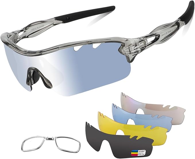 BangLong Polarized Cycling Sunglasses for Men Women, 26g Sports Sunglasses with 5 Lenses for Running Fishing Baseball Driving