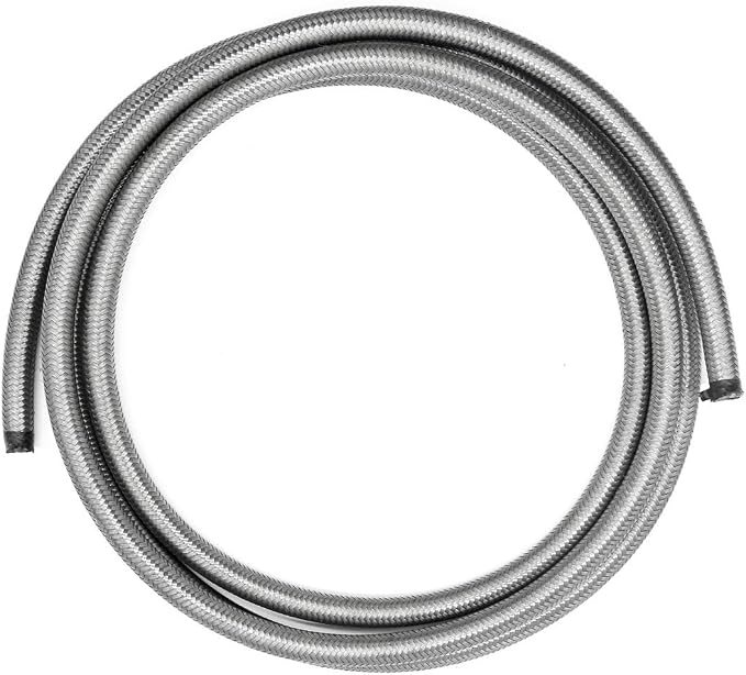 Fuel Line Hose 10FT 6AN 3/8" Universal Silver Stainless Steel Braided Nylon CPE Oil Gas Fuel Hoses 10 Feet AN-6 3/8 inches