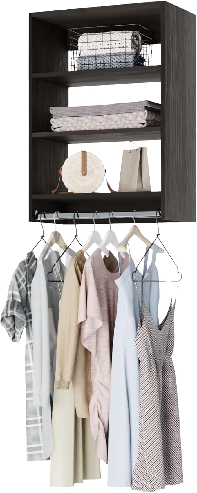 Medium Hanging Closet Unit - Modular Closet System For Hanging - Corner Closet System - Closet Organizers And Storage Shelves (Grey, 25.5 inches Wide) Closet Shelves