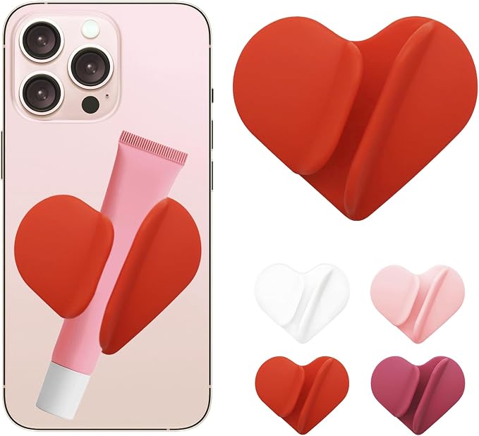 Lip Gloss Holder Phone Case,2026 New Model, Heart Shaped Gloss Bracket,Protective Lip Gloss Case with Adhesive Holder for Most Phone Models (Red)