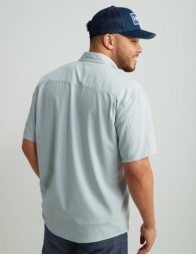 HUK Men's Tide Point Kc Scott Original Artwork Short Sleeve Shirt, Fishing Button Down