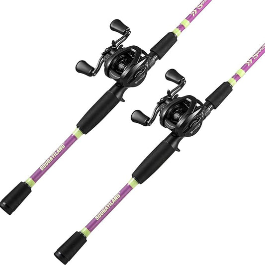 Sougayilang Baitcasting Fishing Combos, Carbon&Glass Fiber Composite 2 Piece Fishing Rods with Casting Reel- 6'0"