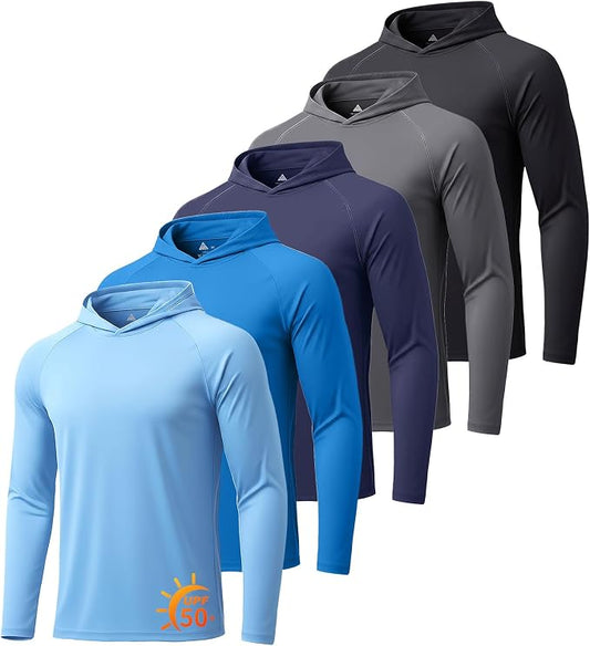 ZITY 5 Pack Mens UPF 50+ Hoodie Shirts Sun Protection Fishing Shirt Fast Dry Lightweight for Athletic Hiking Workout