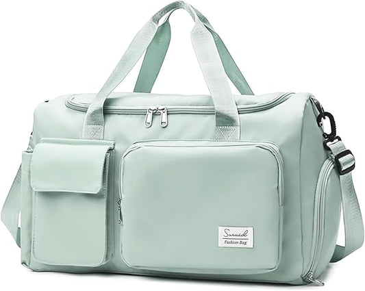 Suruid Travel Duffel Bag with Shoes Compartment Sports Gym Bag with Dry Wet Separated Pocket for Men and Women, Overnight Bag Weekender Bag Training Handbag Yoga Bag - Light Green