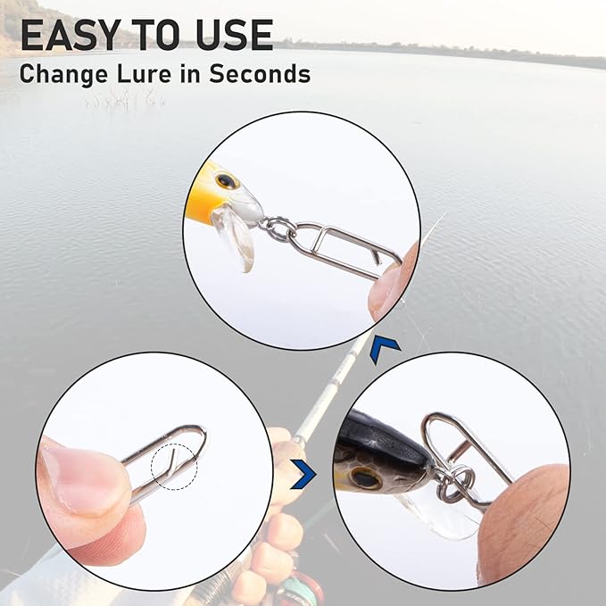 Alwonder 50-Pack Fishing Power Speed Clips, High Strength Stainless Steel Speed Clip for Fishing Lure Quick Change, Freshwater Saltwater Crankbait Popper Lures Quick Snap Connector Tackle