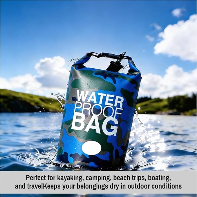 Waterproof Backpack Roll Top Dry Bag Set of 3 (2L 5L 10L) – PVC Dry Bags Waterproof for Kayaking, Camping, Beach & Travel – Floating Outdoor Dry Sack (Camouflage Orange, Dark Blue, Green)