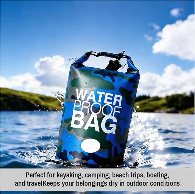 Waterproof Dry Bag Set of 3 (15L 20L 30L) - PVC Roll Top Dry Bags Waterproof - Backpack for Kayaking, Camping, Beach & Travel (Camouflage Orange, Dark Blue, Green)