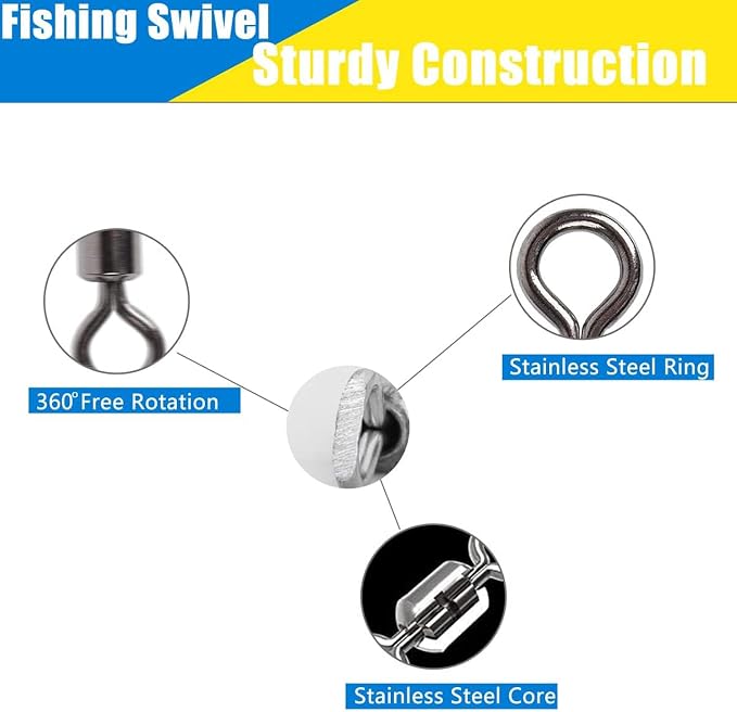 250pcs Fishing Swivel Rolling Barrel Swivel Stainless Steel Swivels Corrosion Resistance Black Nickle Connector for Freshwater Saltwater Fishing Tackle #2#4#6#8#10
