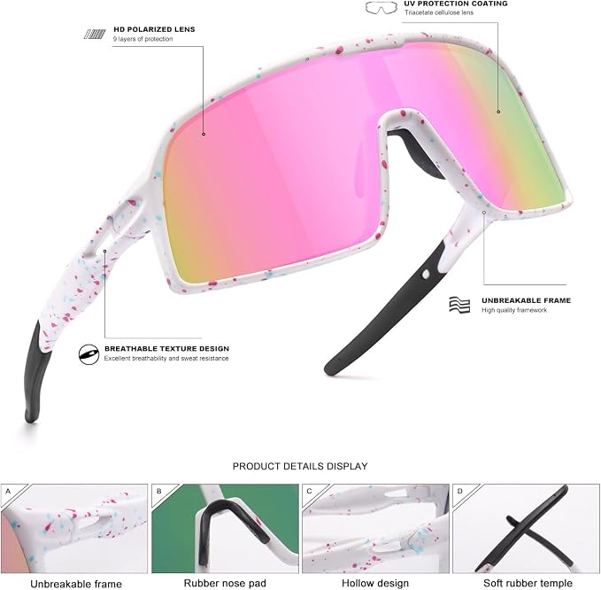 SEKKAF Polarized Sports Sunglasses for Men and Women Cycling Glasses UV Protection Goggles for Mountain Bike Running Fishing