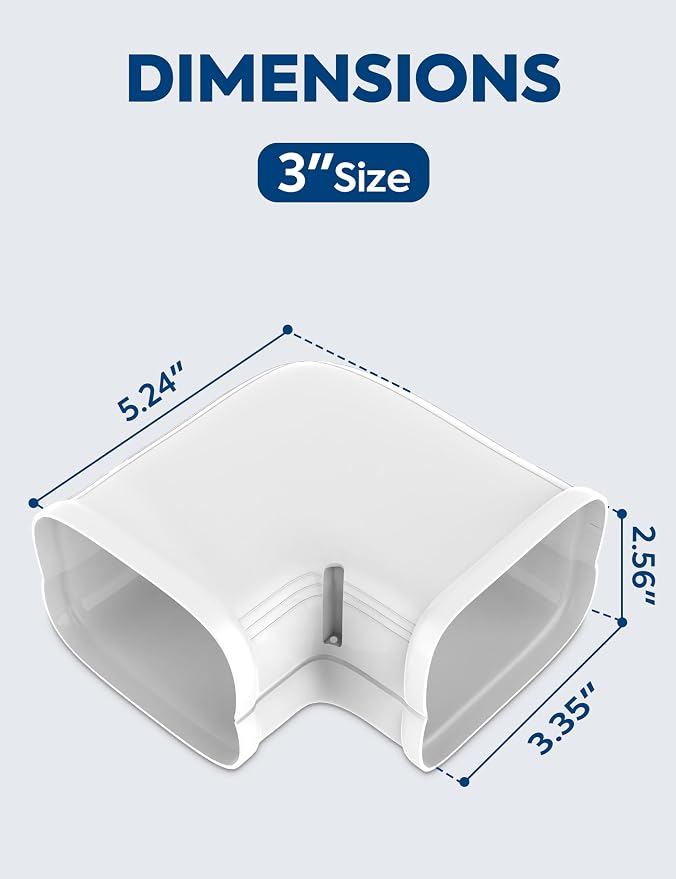 3" Level Bend Cover, 90° Flat Elbow, Upgrade PP Heat-Resistant, Paintable Decorative Line Set Cover Kit Parts Accessories for Mini Split Air Conditioners, AC, HAVC and Heat Pumps
